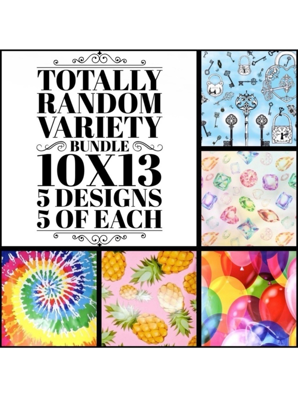 25 10x13 Poly Mailers Totally Random Variety Bundle Keys, Gems, Tie-Dye,Balloons - Picture 2 of 8